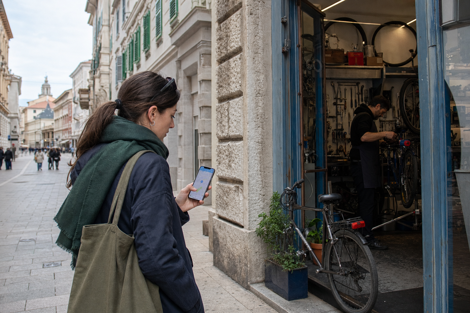 Kupac pronalazi lokalni servis bicikala putem mobilne pretrage